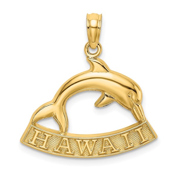 14k Yellow Gold Travel HAWAII Small Dolphin Nautical Necklace Charm Pendant - Picture 1 of 4